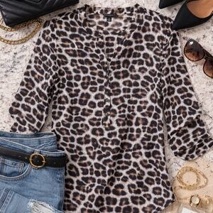 Ann Taylor 100% Silk Blouse Size 12 Leopard Print Blouse